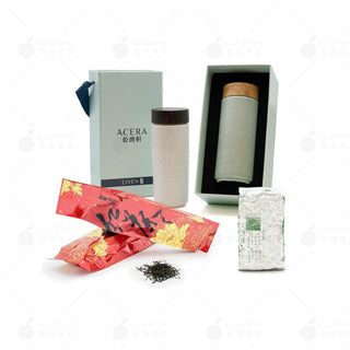 Taiwan ACERA Live Ceramic Portable Cup (2 Cups) + Alishan High Mountain Oolong Tea * 1 pack + Premium Black Tea * 1 pack